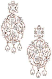 Rose gold plated floral chandelier diamond earrings