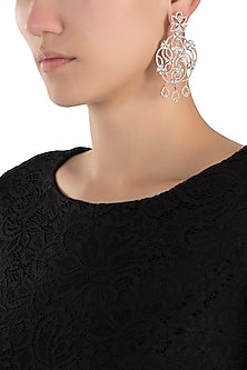 Rose gold plated floral chandelier diamond earrings
