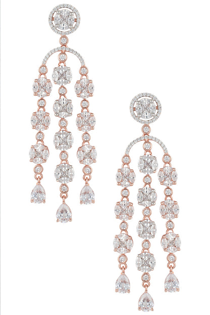Rose gold plated diamond drop earrings