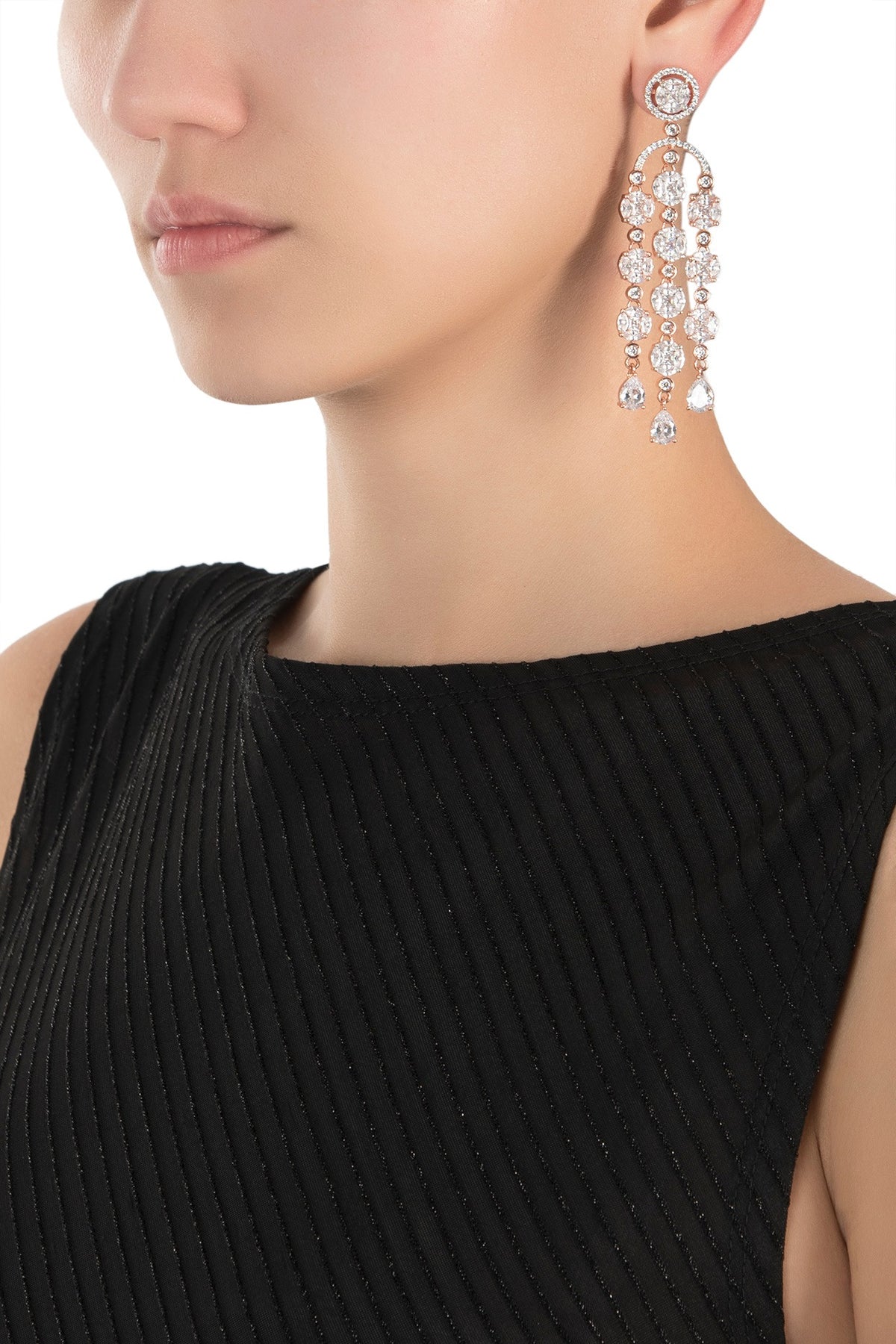 Rose gold plated diamond drop earrings