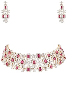 Gold plated diamond and ruby necklace set