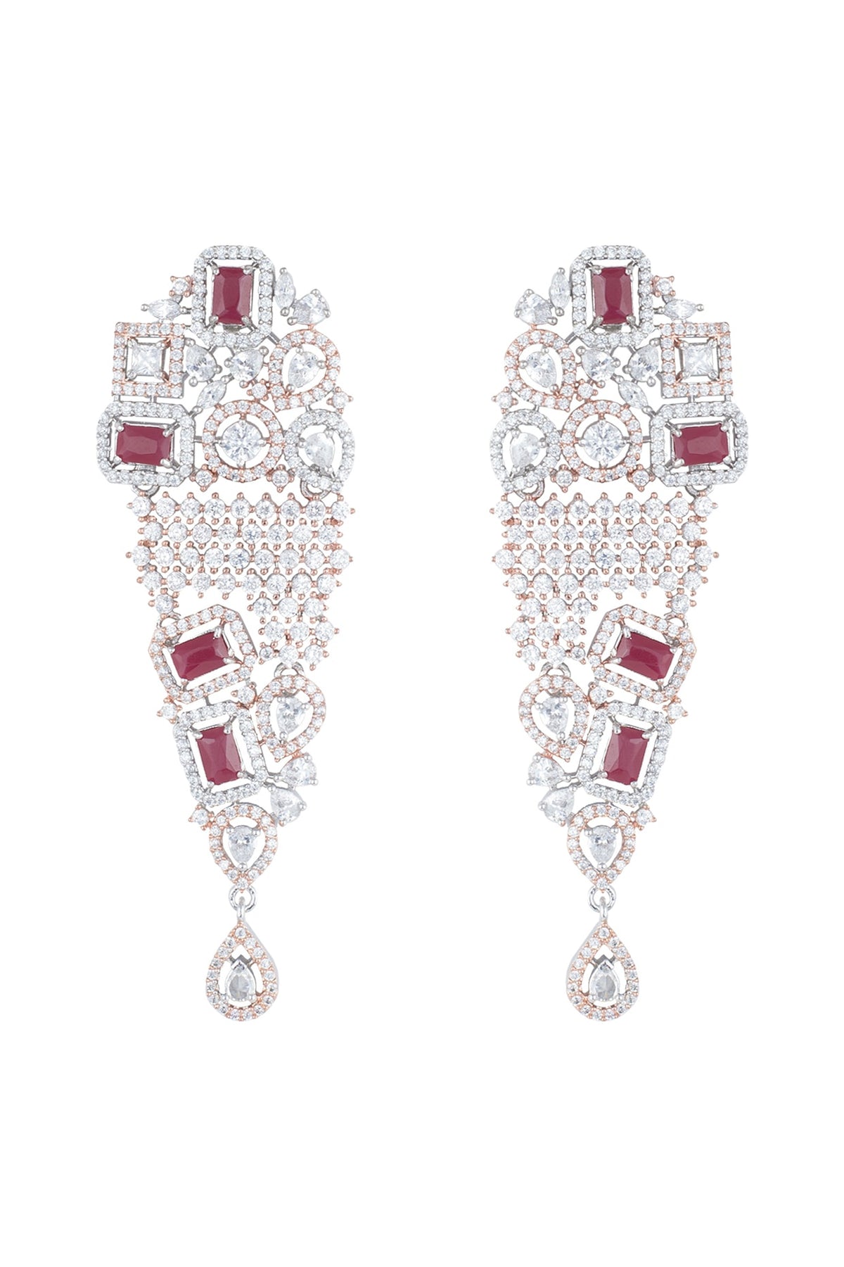 Silver plated faux diamond and ruby earrings