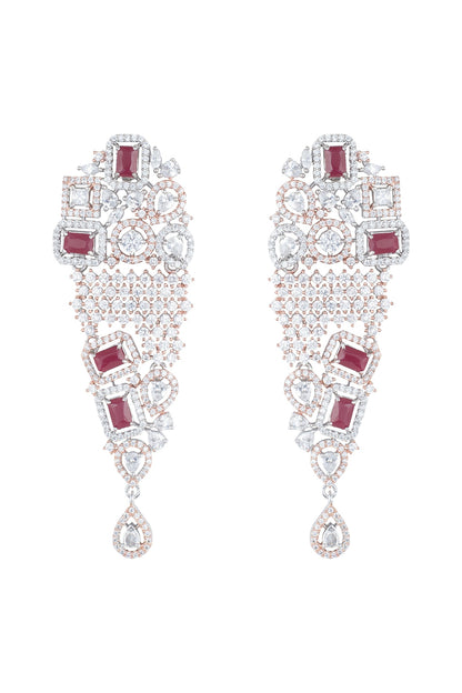 Silver plated faux diamond and ruby earrings