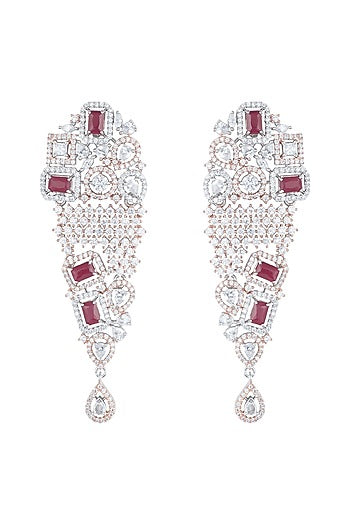 Silver plated faux diamond and ruby earrings