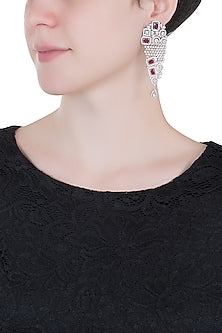 Silver plated faux diamond and ruby earrings