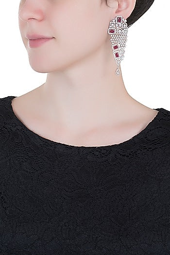 Silver plated faux diamond and ruby earrings