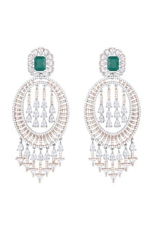 Silver plated diamond and emerald long earrings