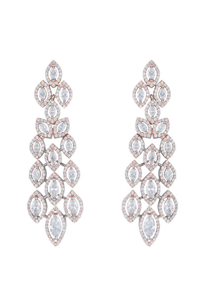 Silver plated faux diamond long earrings