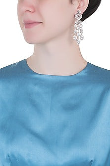 Silver plated faux diamond long earrings