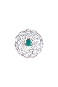 Silver plated faux diamond and emerald ring