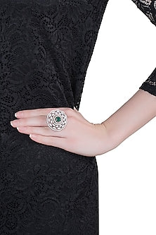 Silver plated faux diamond and emerald ring