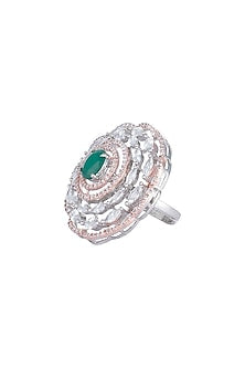 Silver plated faux diamond and emerald ring