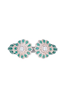 Silver plated faux diamond and emerald floral bracelet