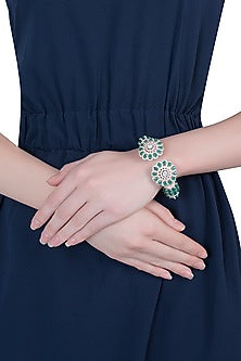 Silver plated faux diamond and emerald floral bracelet