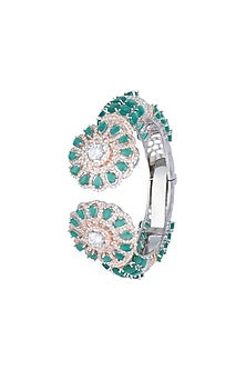Silver plated faux diamond and emerald floral bracelet