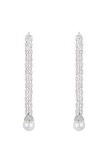 Silver plated diamond long earrings