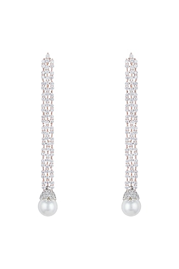 Silver plated diamond long earrings