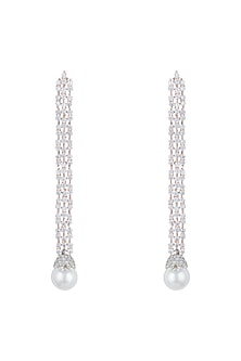 Silver plated diamond long earrings