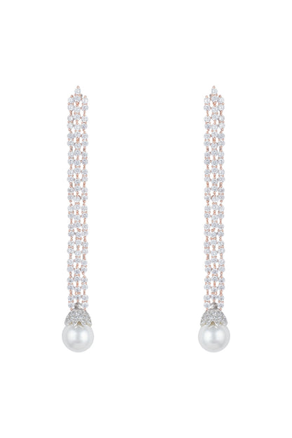 Silver plated diamond long earrings