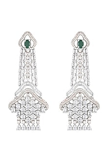 Silver plated faux diamond and emerald dangler earrings