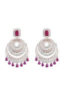 Silver plated faux diamond and ruby drop earrings