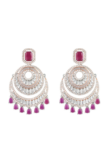 Silver plated faux diamond and ruby drop earrings