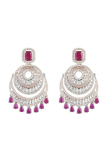Silver plated faux diamond and ruby drop earrings
