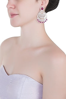 Silver plated faux diamond and ruby drop earrings