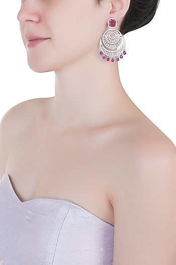 Silver plated faux diamond and ruby drop earrings