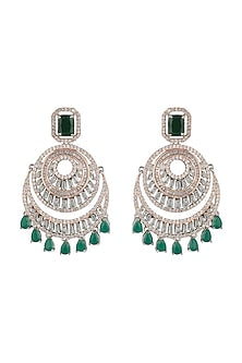 Silver plated faux diamond and emerald earrings