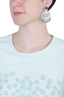Silver plated faux diamond and emerald earrings