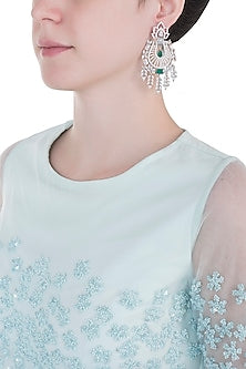 Silver plated faux diamond and emerald long earrings