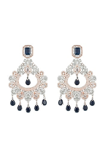 Silver plated faux diamond and sapphire earrings