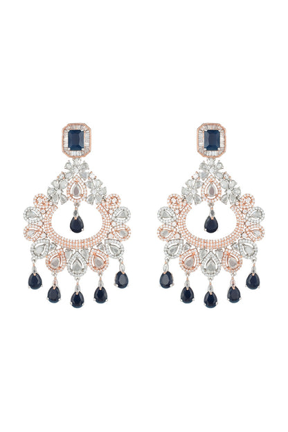 Silver plated faux diamond and sapphire earrings