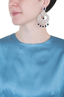 Silver plated faux diamond and sapphire earrings