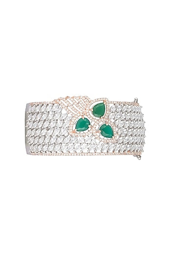 Silver plated faux diamond and emerald bracelet