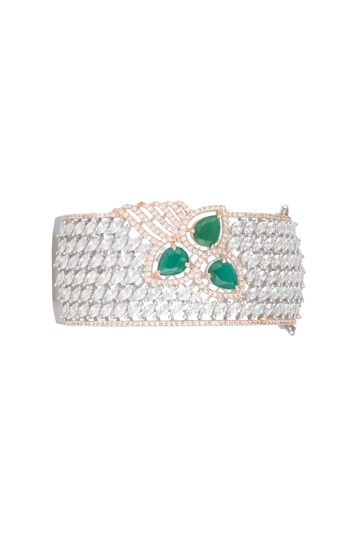 Silver plated faux diamond and emerald bracelet