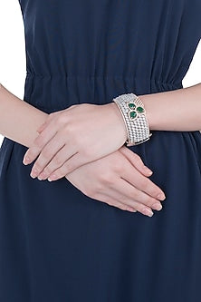 Silver plated faux diamond and emerald bracelet