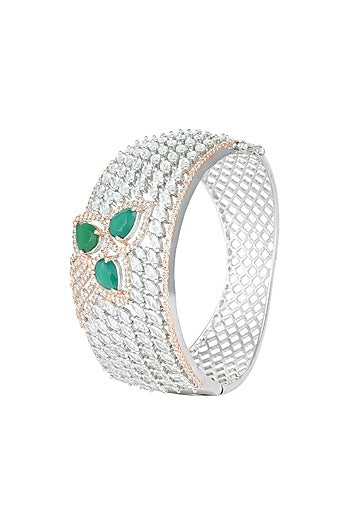 Silver plated faux diamond and emerald bracelet