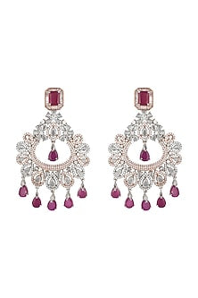 Silver plated faux diamond and ruby long earrings