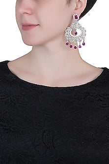 Silver plated faux diamond and ruby long earrings