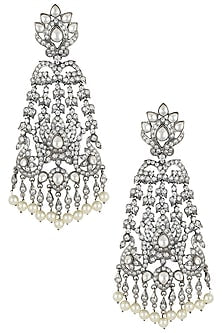 Black rhodium plated long victorian diamond earrings