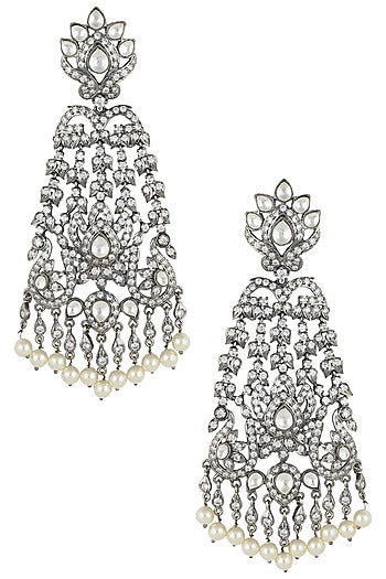 Black rhodium plated long victorian diamond earrings
