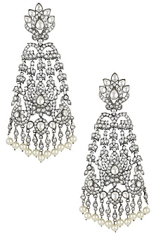 Black rhodium plated long victorian diamond earrings