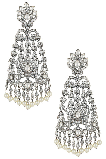 Black rhodium plated long victorian diamond earrings