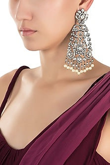 Black rhodium plated long victorian diamond earrings