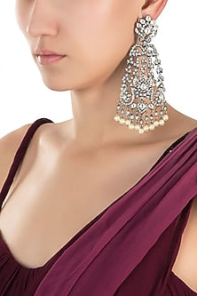 Black rhodium plated long victorian diamond earrings