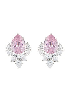 Silver plated faux ruby and pearl stud earrings