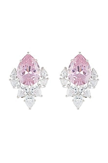 Silver plated faux ruby and pearl stud earrings