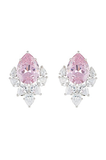 Silver plated faux ruby and pearl stud earrings